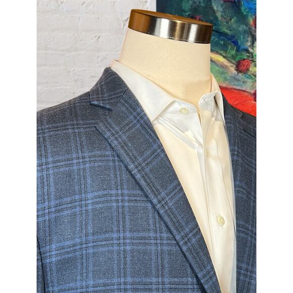 Ralph Lauren RRL 44R Blue Plaid Casual Wool Silk Designer Blazer Sport Coat - Picture 4 of 14